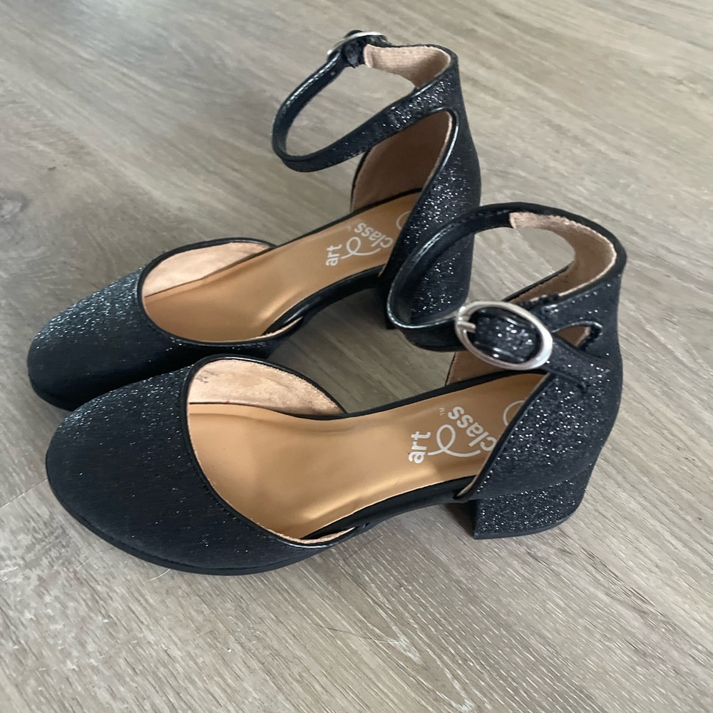 Art Class Black Heels with Ankle Strap and Block Heel